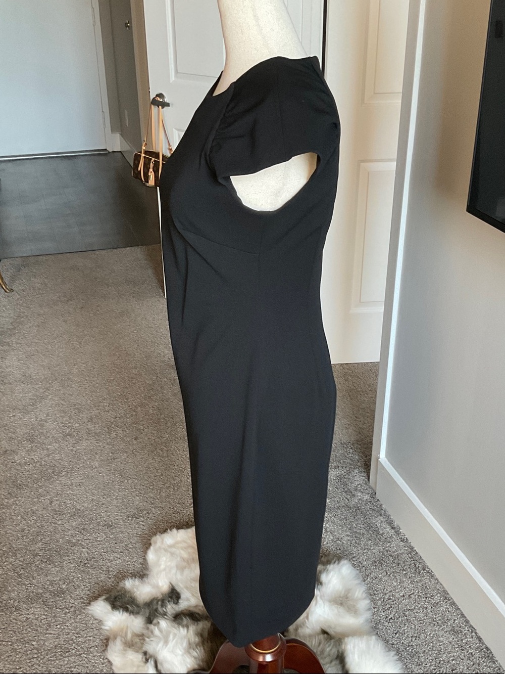 Calvin Klein Black Cap-Sleeve Midi Sheath Dress - Picture 3 of 4